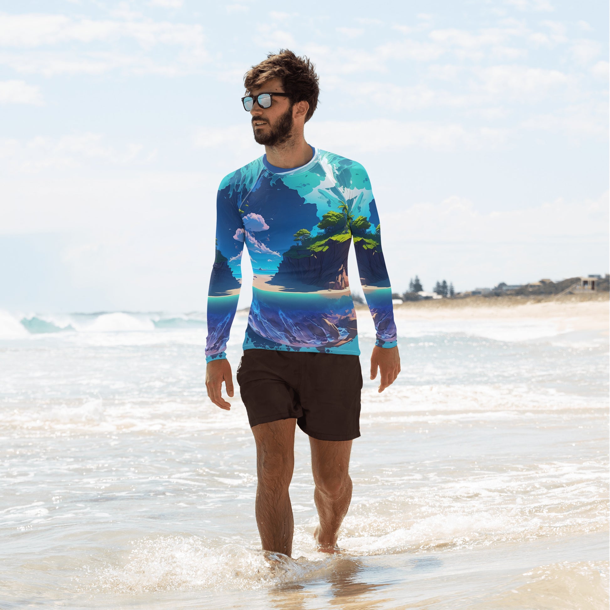 Mens Rash Guard (VIVID DREAMER #1, Long-Sleeve, Stylish and Durable)