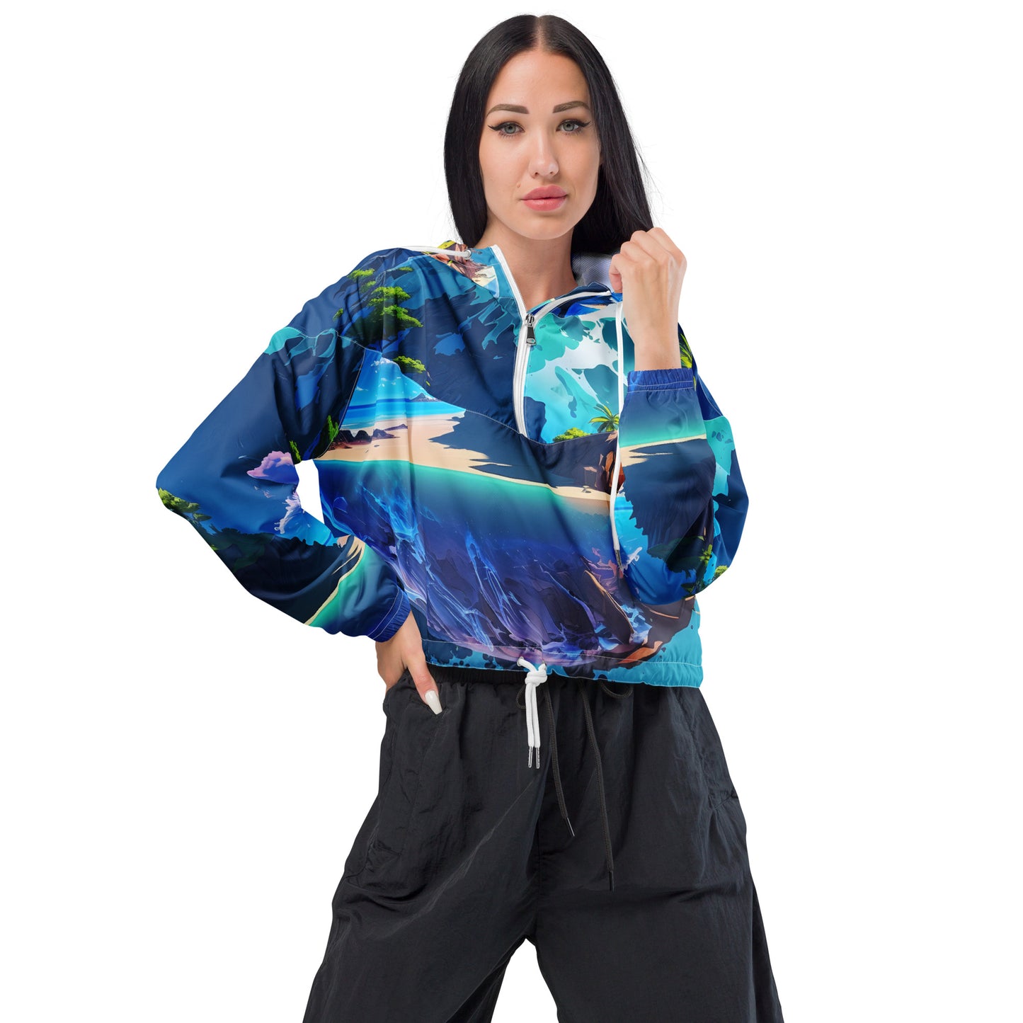 Cropped Windbreaker For Women (VIVID DREAMER #1, Durable and Comfy)